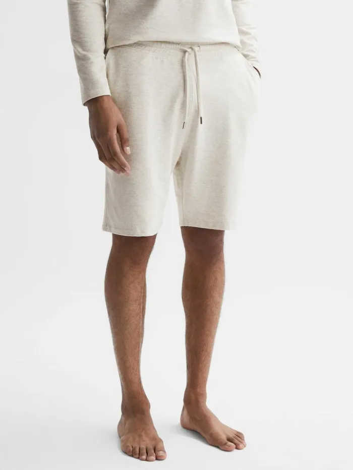 REISS Shorts Men Drawstring Fleece Lined Shorts Oatmeal Melange