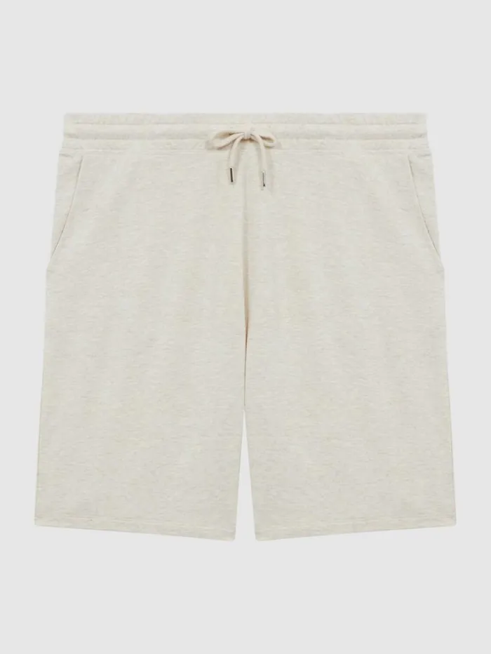 REISS Shorts Men Drawstring Fleece Lined Shorts Oatmeal Melange