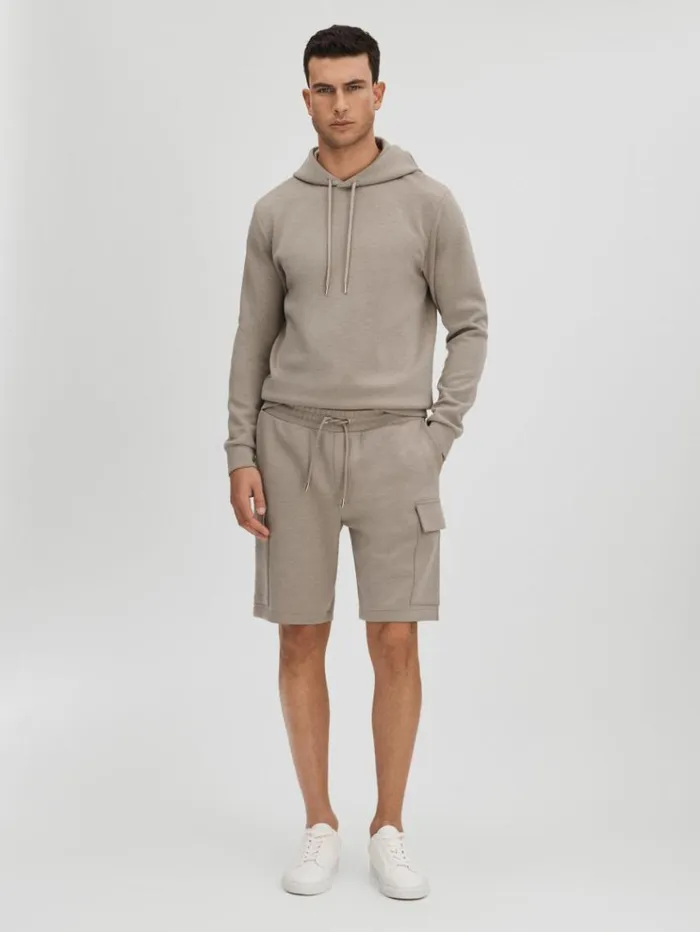 REISS Shorts Men Interlock Jersey Drawstring Shorts Taupe