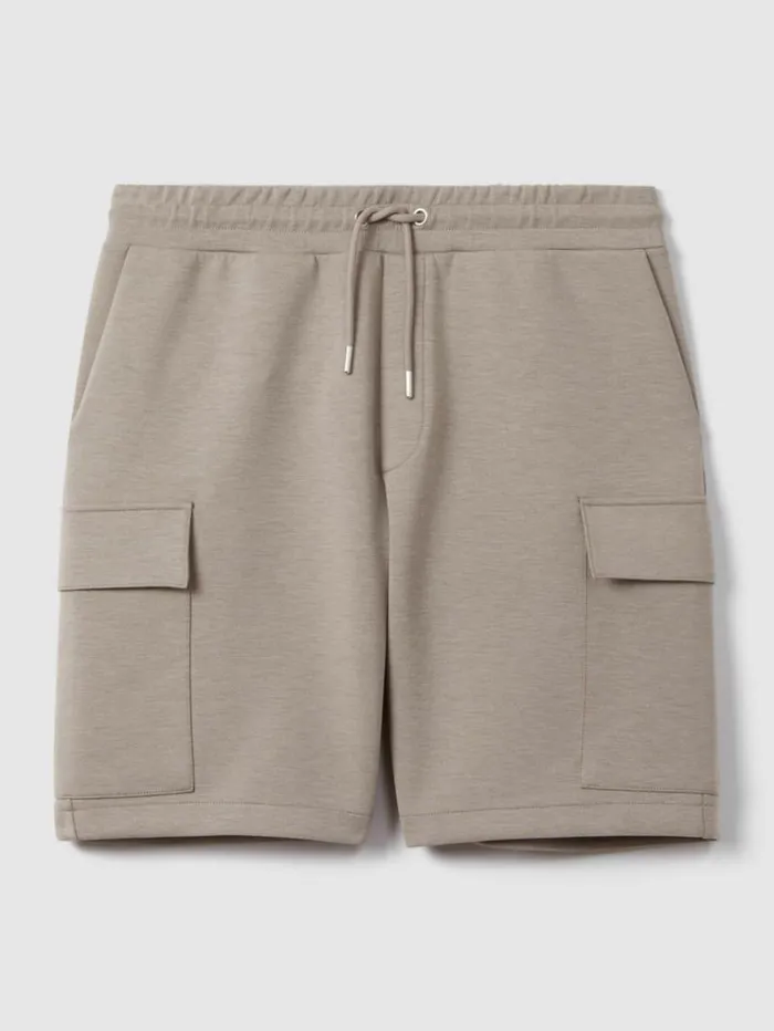 REISS Shorts Men Interlock Jersey Drawstring Shorts Taupe
