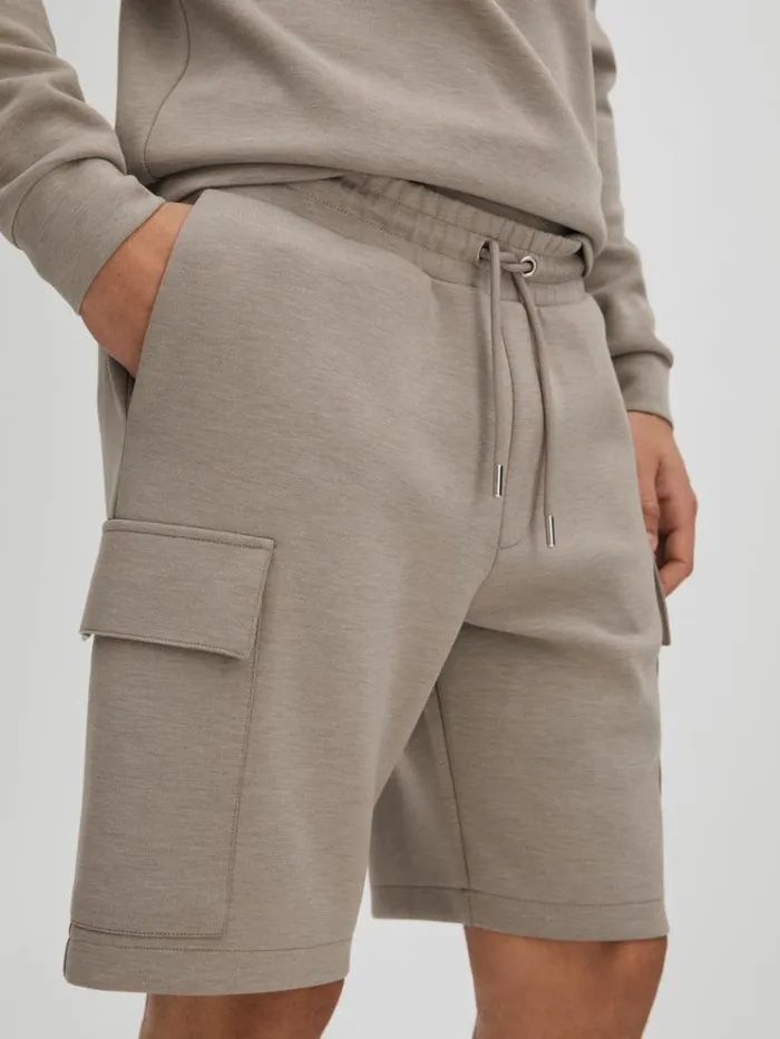 REISS Shorts Men Interlock Jersey Drawstring Shorts Taupe