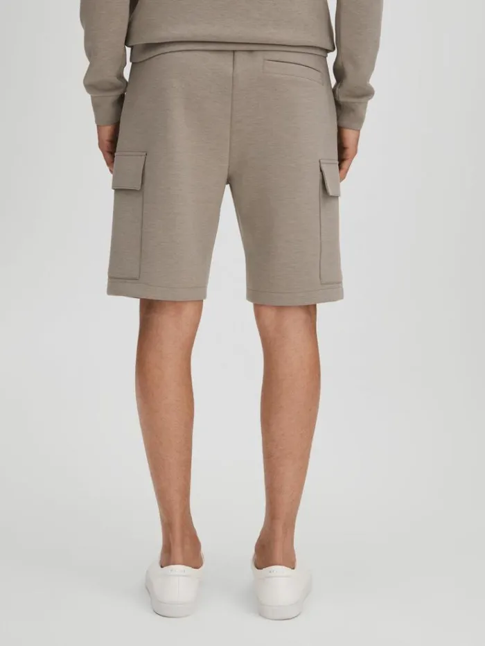 REISS Shorts Men Interlock Jersey Drawstring Shorts Taupe
