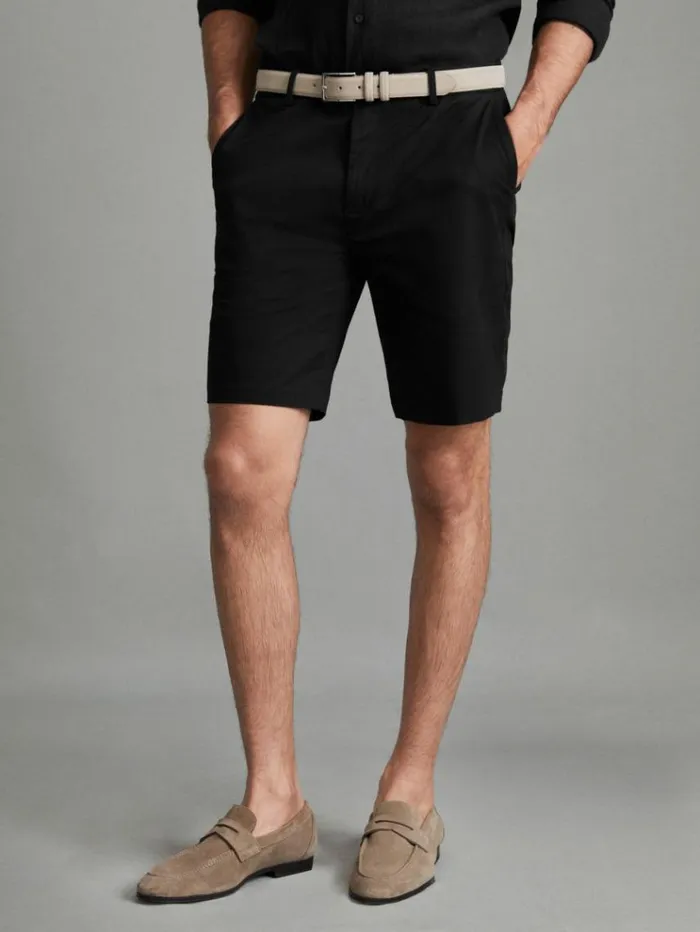 REISS Shorts Men Modern Fit Cotton Blend Chino Shorts Black