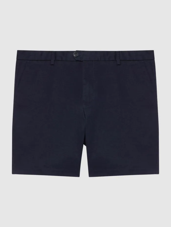 REISS Shorts Men Modern Fit Cotton Blend Chino Shorts Navy
