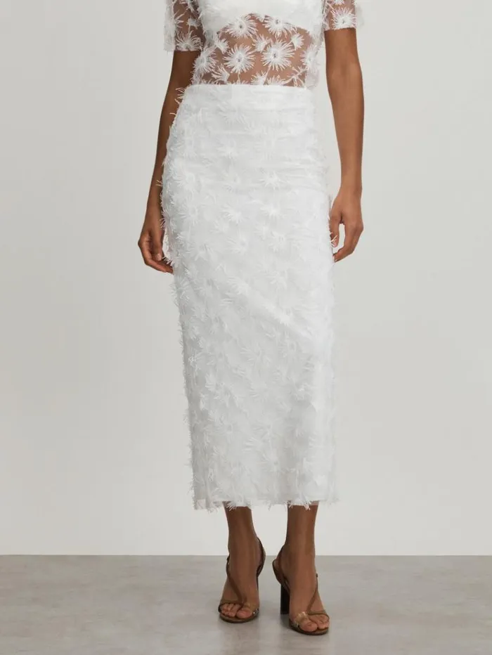 REISS Skirts Women Anna Quan Sheer Applique Midi Dress White