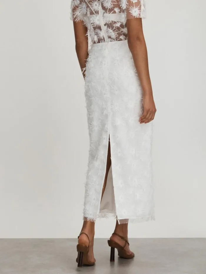 REISS Skirts Women Anna Quan Sheer Applique Midi Dress White