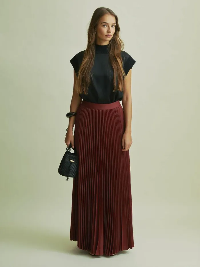 REISS Skirts Women Florere Cinnamon Pleated Satin Maxi Skirt Cinnamon