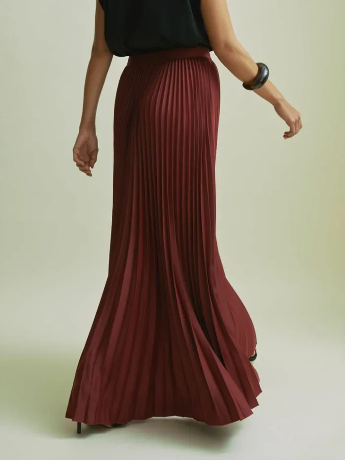 REISS Skirts Women Florere Cinnamon Pleated Satin Maxi Skirt Cinnamon