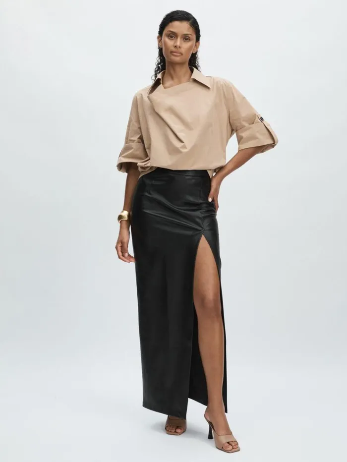 REISS Skirts Women Good American FauxLeather Maxi Skirt Black
