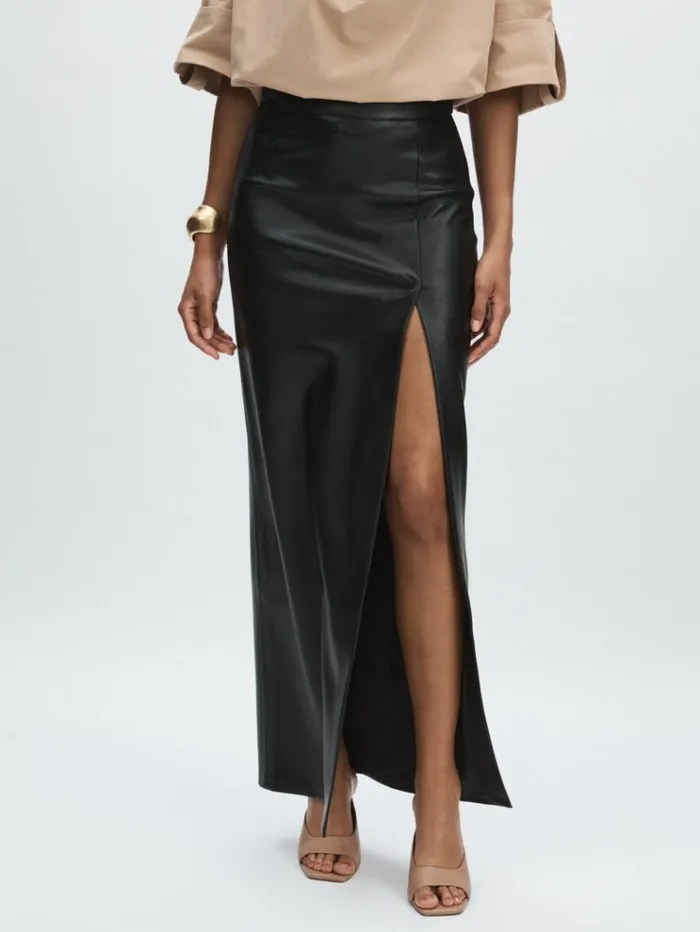 REISS Skirts Women Good American FauxLeather Maxi Skirt Black