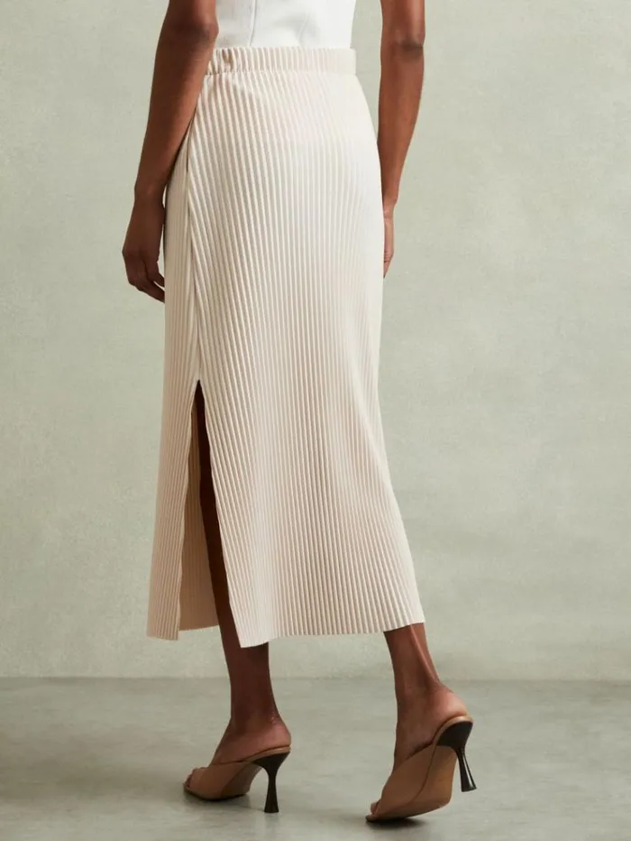 REISS Skirts Women Pleated Jersey Midi Skirt Stone