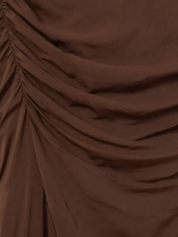 REISS Skirts Women Ruched Front Split Midi Skirt Chocolate
