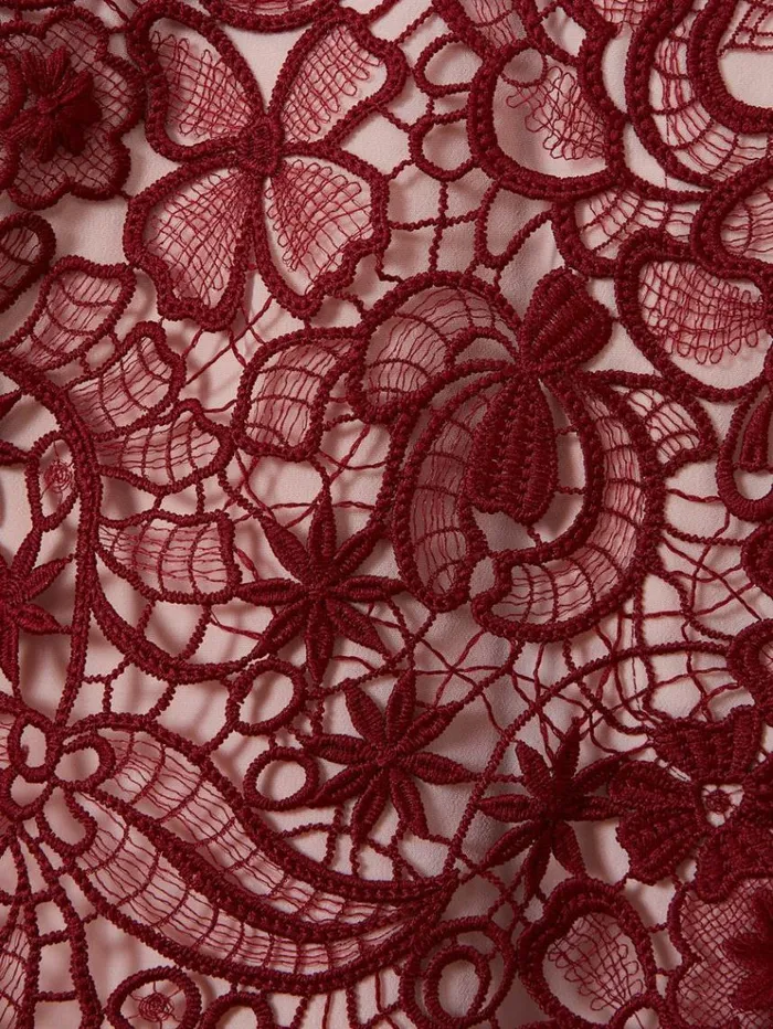 REISS Skirts Women Sheer Lace Midi Pencil Skirt Burgundy