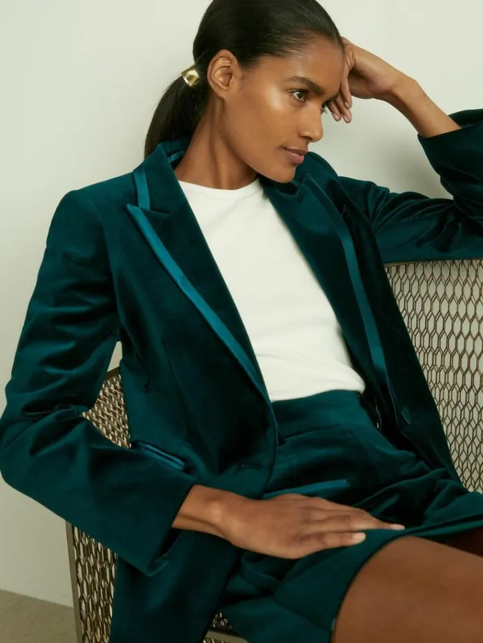 REISS Skirts Women Velvet And Satin Suit Skirt Teal