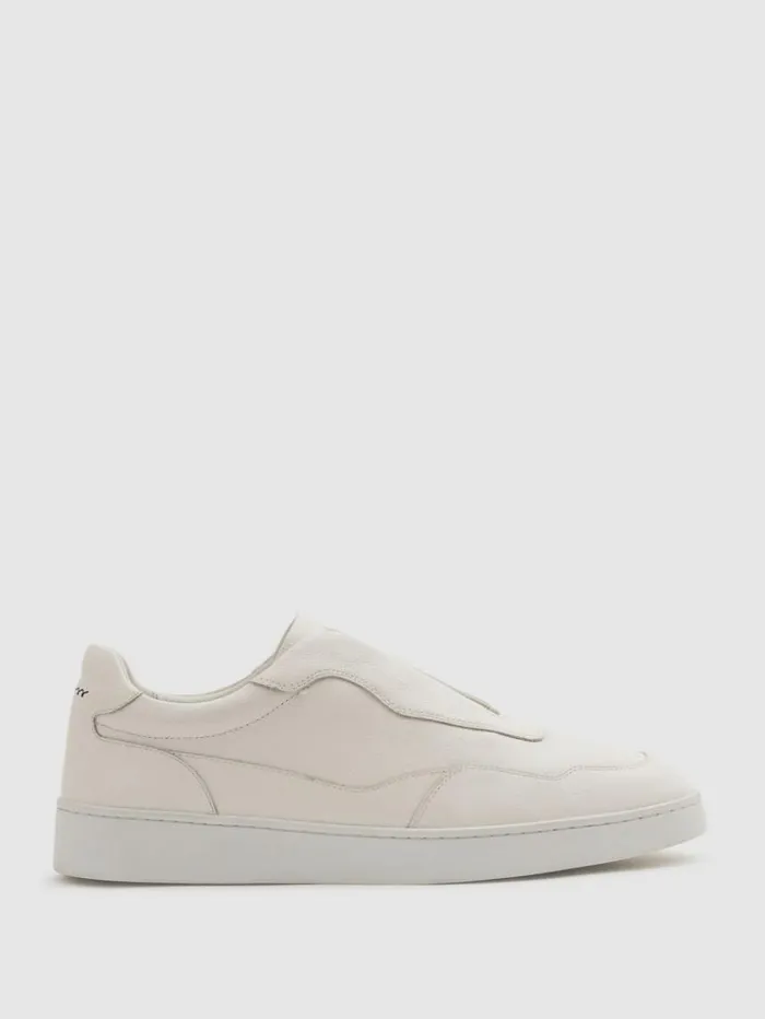 REISS Sneakers Men Grained Leather Elasticated Lace Trainers White