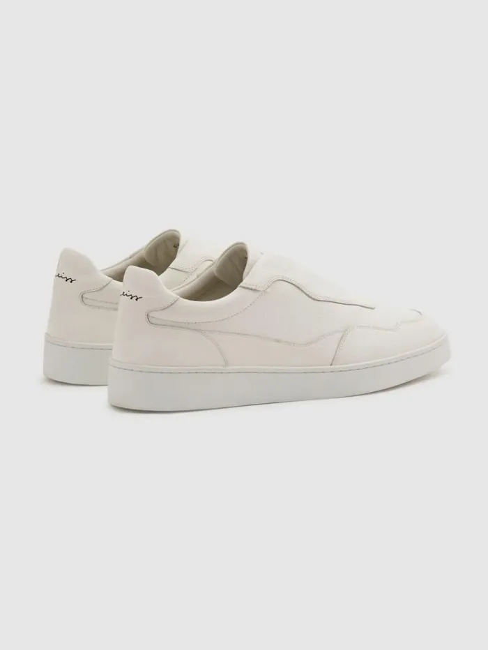 REISS Sneakers Men Grained Leather Elasticated Lace Trainers White