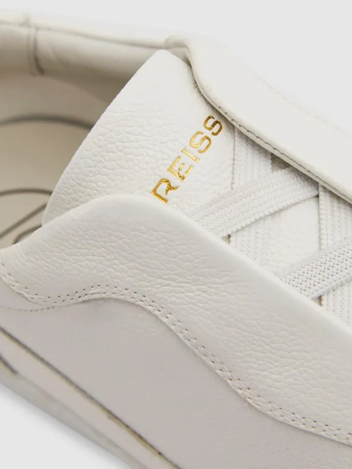 REISS Sneakers Men Grained Leather Elasticated Lace Trainers White