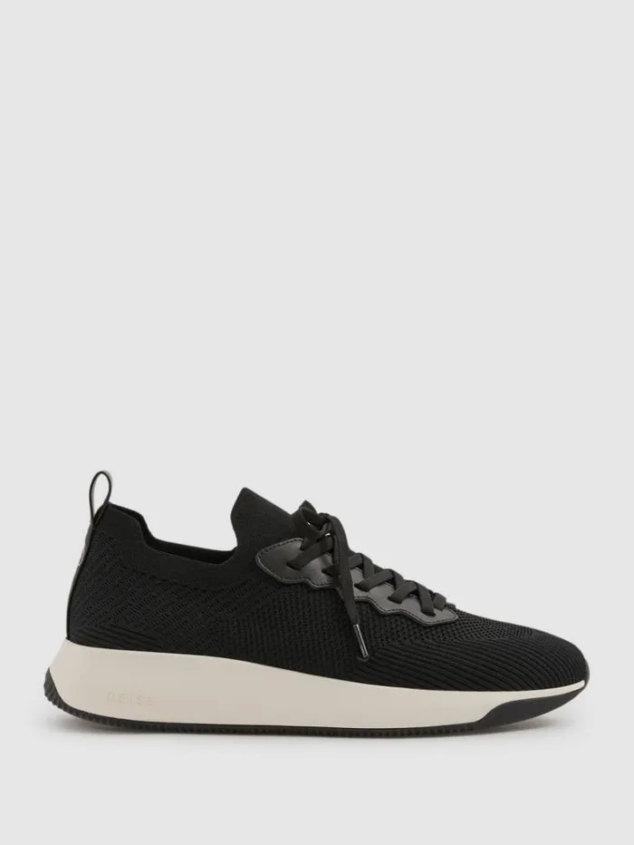 REISS Sneakers Men Hybrid Knit Running Trainers Black