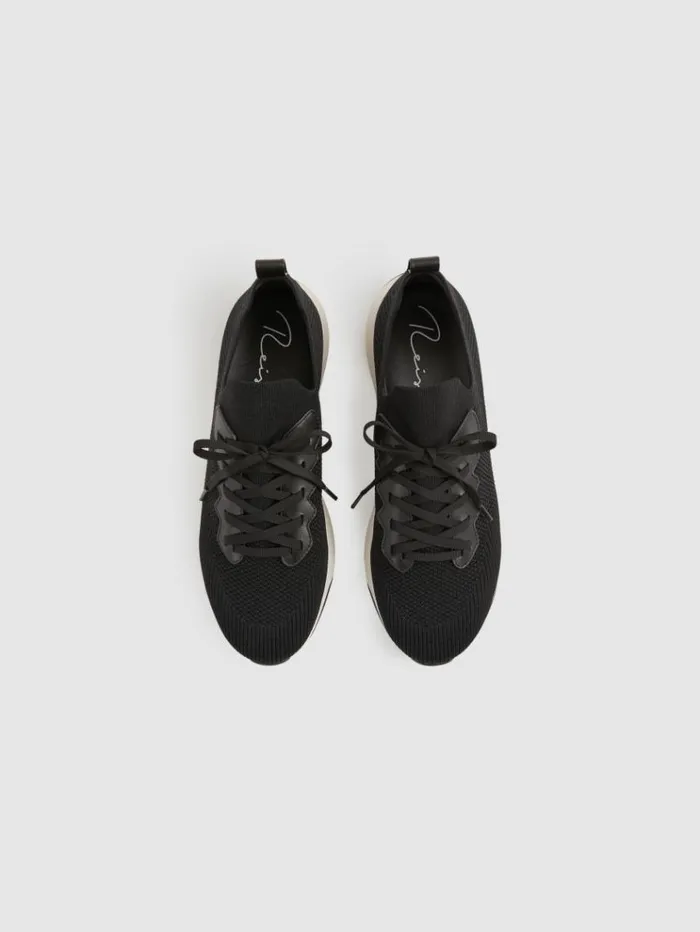 REISS Sneakers Men Hybrid Knit Running Trainers Black
