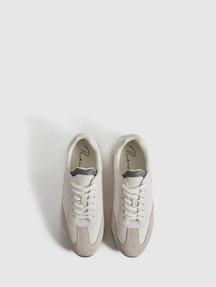 REISS Sneakers Men Leather Suede Running Trainers Off White