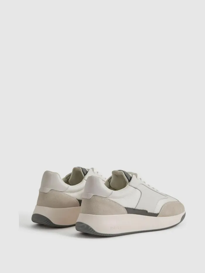REISS Sneakers Men Leather Suede Running Trainers Off White