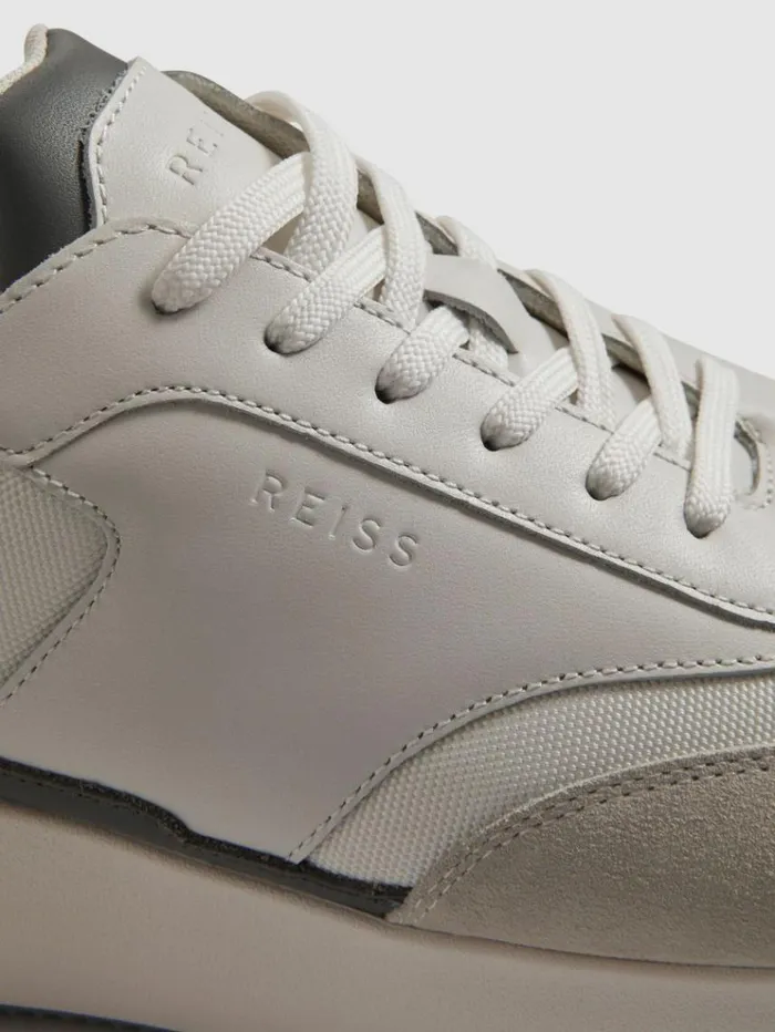 REISS Sneakers Men Leather Suede Running Trainers Off White