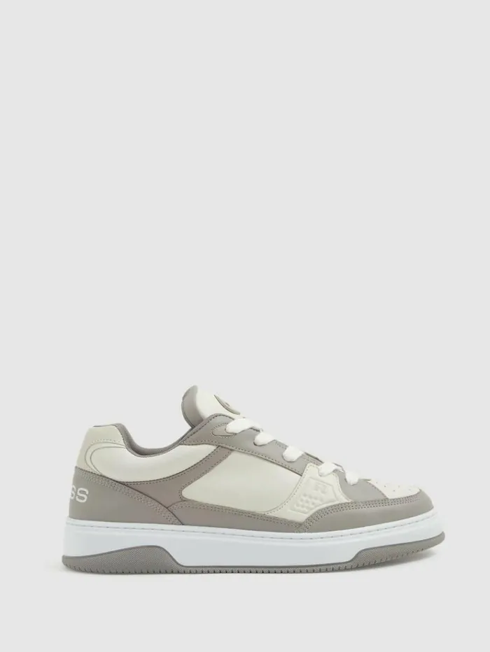 REISS Sneakers Men Panelled Leather Trainers Grey