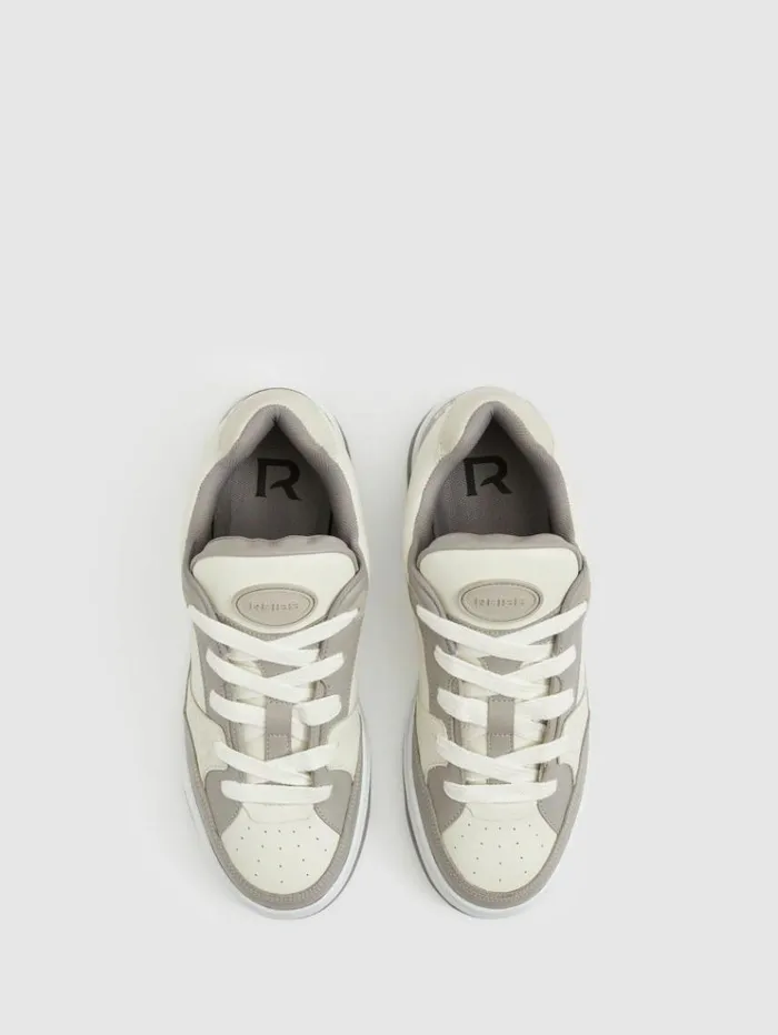 REISS Sneakers Men Panelled Leather Trainers Grey