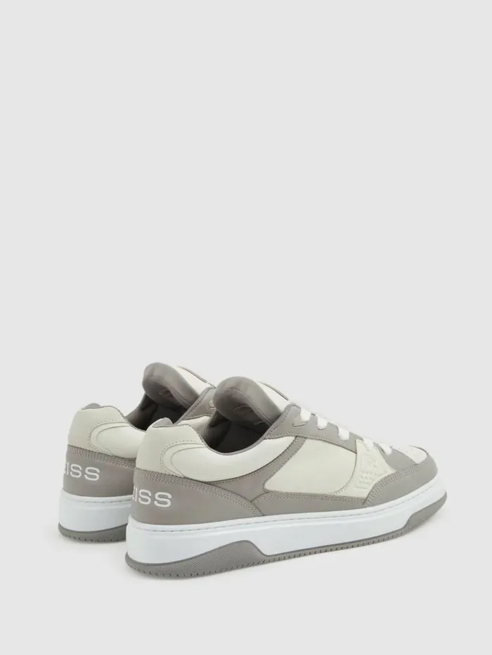 REISS Sneakers Men Panelled Leather Trainers Grey