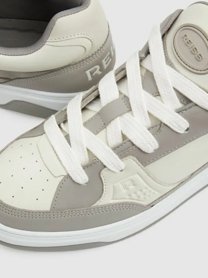 REISS Sneakers Men Panelled Leather Trainers Grey