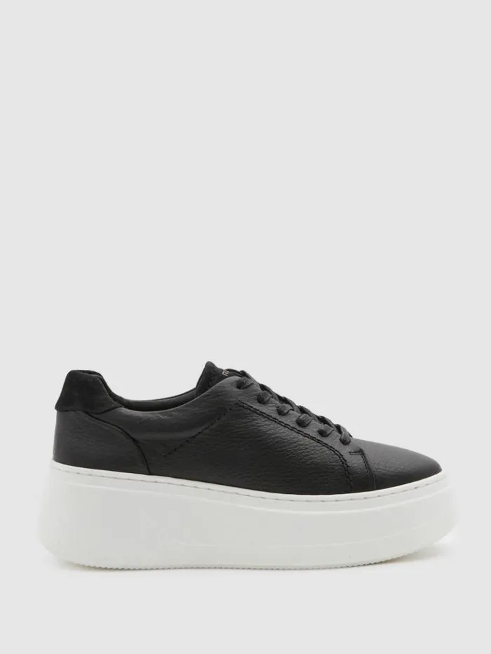 REISS Sneakers Women Platform Leather Trainers Black