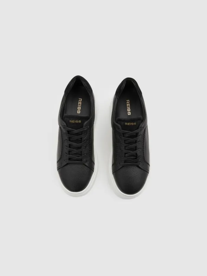 REISS Sneakers Women Platform Leather Trainers Black
