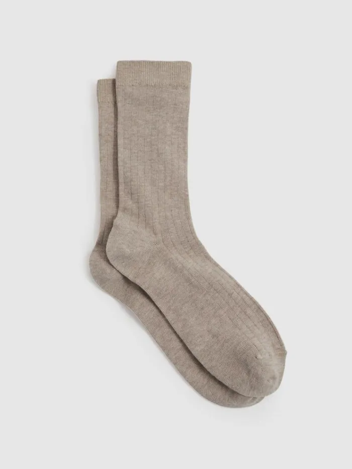 REISS Socks Women Cotton Blend Ribbed Loafer Socks Neutral