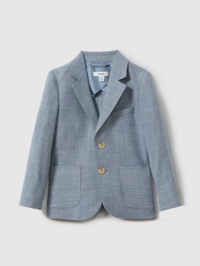 REISS Suits and Tailoring Children Slub Check Single Breasted Blazer Soft Blue