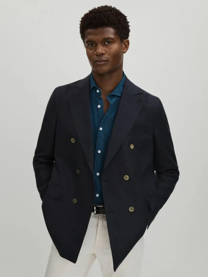 REISS Suits and Tailoring Men Oscar Jacobson Wool Double Breasted Blazer Navy REISS Suits and Tailoring Men Oscar Jacobson Wool Double Breasted Blazer Navy