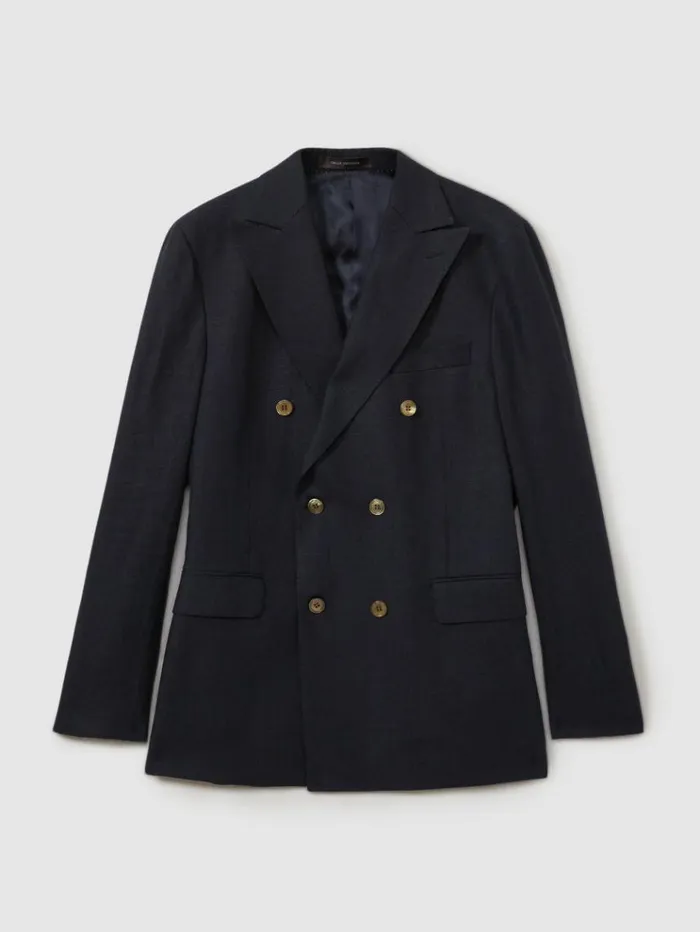 REISS Suits and Tailoring Men Oscar Jacobson Wool Double Breasted Blazer Navy
