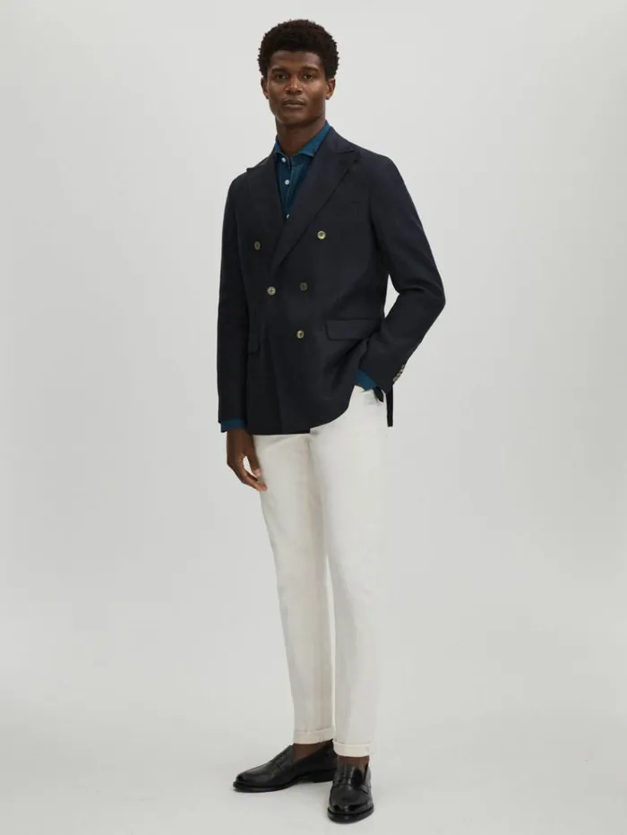 REISS Suits and Tailoring Men Oscar Jacobson Wool Double Breasted Blazer Navy