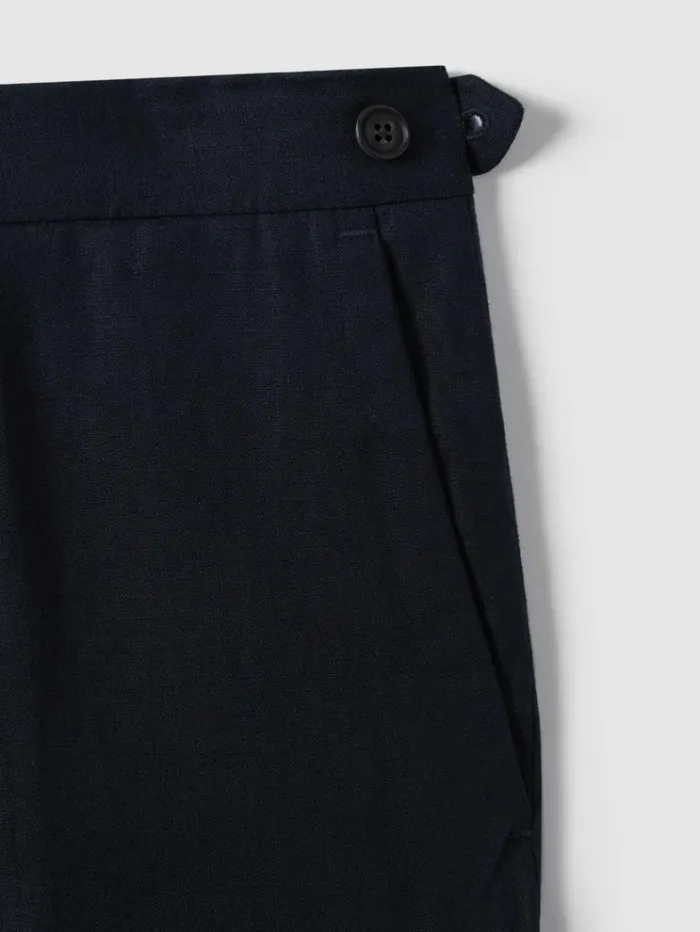 REISS Suits and Tailoring Men Slim Fit Linen Adjuster Trousers Navy