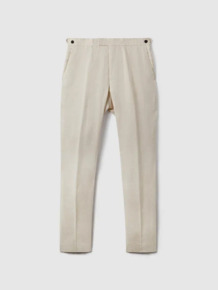 REISS Suits and Tailoring Men Slim Fit Linen Adjuster Trousers Stone