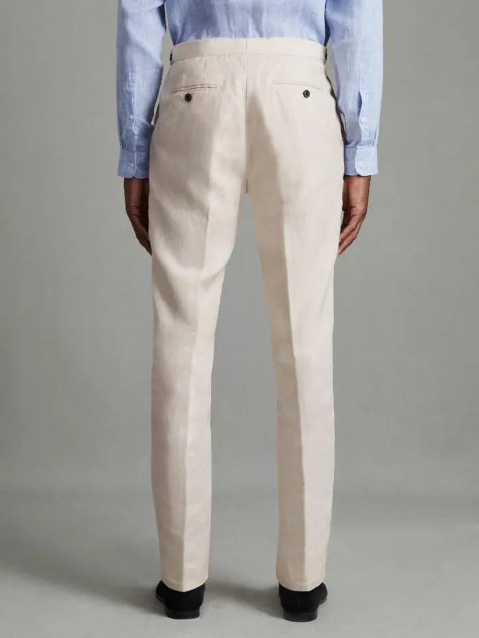 REISS Suits and Tailoring Men Slim Fit Linen Adjuster Trousers Stone