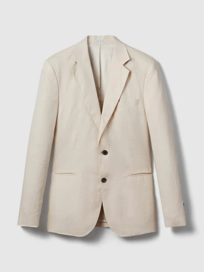 REISS Suits and Tailoring Men Slim Fit Single Breasted Linen Blazer Stone