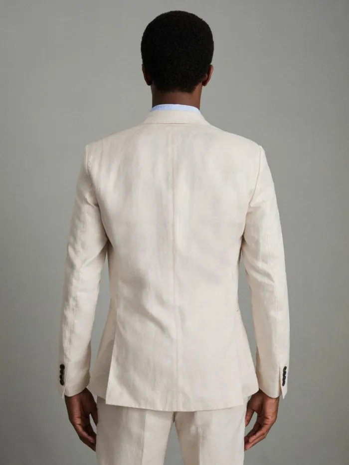 REISS Suits and Tailoring Men Slim Fit Single Breasted Linen Blazer Stone