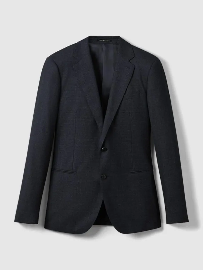 REISS Suits and Tailoring Men Slim Fit Wool Textured Single Breasted Blazer Navy