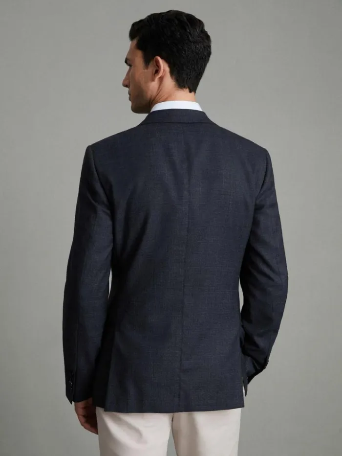 REISS Suits and Tailoring Men Slim Fit Wool Textured Single Breasted Blazer Navy