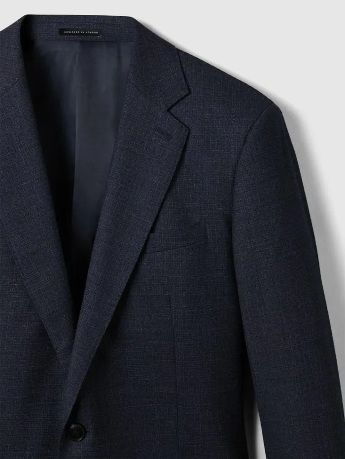 REISS Suits and Tailoring Men Slim Fit Wool Textured Single Breasted Blazer Navy