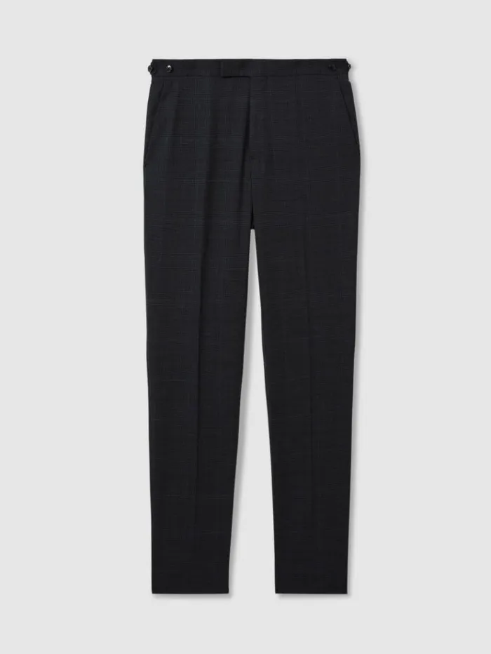 REISS Suits and Tailoring Men Wool Blend Prince Of Wales Check Trousers Navy