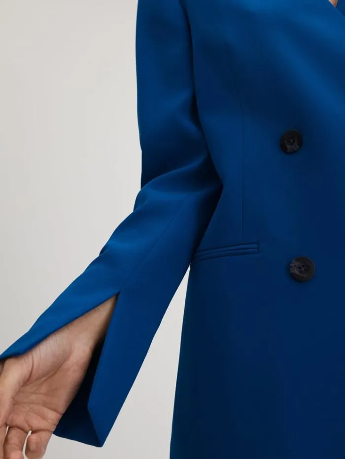 REISS Suits and Tailoring Women Florere Collarless Double Breasted Blazer Bright Blue
