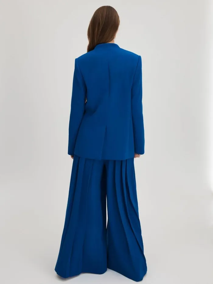 REISS Suits and Tailoring Women Florere Collarless Double Breasted Blazer Bright Blue