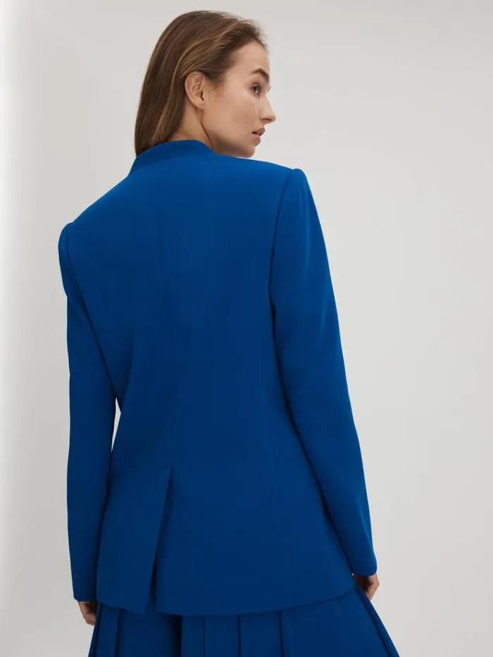 REISS Suits and Tailoring Women Florere Collarless Double Breasted Blazer Bright Blue