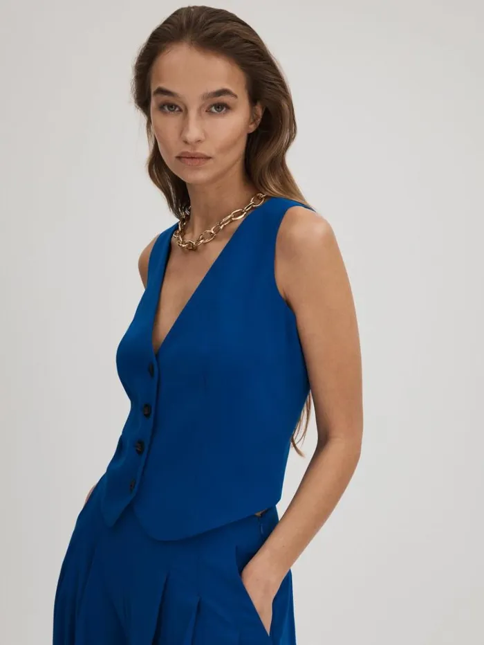 REISS Suits and Tailoring Women Florere Single Breasted Waistcoat Bright Blue REISS Suits and Tailoring Women Florere Single Breasted Waistcoat Bright Blue